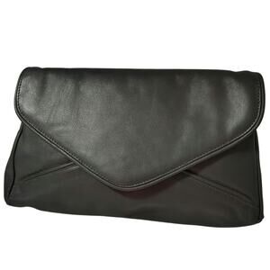 70s Gray Maxi Clutch Faux Leather Foldover Closure Magnetic Clasp 2 Compartments